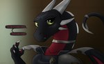 asking badge blade claws dialogue female feral green_eyes horn jewelry multi_horn necklace solo tail tail_blade text weapon_tail wing_blade wings apollyondragon activision european_mythology mythology spyro_the_dragon cynder dragon mythological_creature mythological_scalie scalie western_dragon 2023 digital_drawing_(artwork) digital_media_(artwork) hi_res