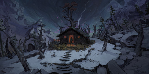 anthro aurora_(phenomenon) cabin landscape male mountain night snow solo winter themefinland bovid caprine goat mammal hi_res