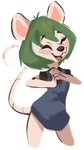 anthro bottomless buckteeth clothed clothed_anthro clothed_female clothing eyebrows eyelashes eyes_closed female female_anthro green_hair hair open_mouth open_smile simple_background smile solo teeth tongue white_background conditional_dnp tohupo animal_crossing nintendo bree_(animal_crossing) mammal mouse murid murine rodent 2020 hi_res