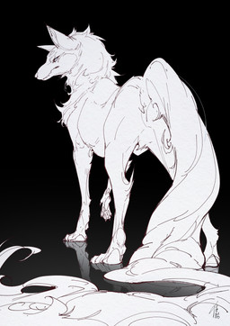 4_toes ambiguous_gender black_background blue_eyes claws feet feral long_tail looking_at_viewer looking_back looking_back_at_viewer overbite pawpads paws rear_view reflection simple_background solo tail teeth toe_claws toes white_sclera chiayeeee canid canine canis mammal wolf 2022 absurd_res digital_drawing_(artwork) digital_media_(artwork) hi_res signature sketch