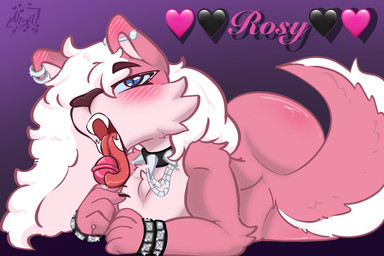 anthro big_butt blue_eyes bracelet butt candy chain_necklace collar dessert ear_piercing femboy fluffy fluffy_chest fluffy_hair fluffy_tail food fur hair jewelry lollipop long_hair male necklace piercing pink_body pink_fur sharp_teeth solo spiked_collar spikes tail teeth tongue tongue_out createdbyniya rosy_(createdbyniya) canid canine canis mammal wolf 3:2 hi_res