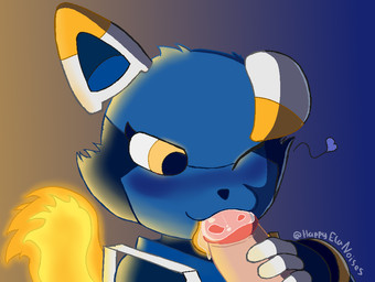 ambiguous_gender anthro blue_body blush bodily_fluids cum cum_in_mouth cum_inside disembodied_penis duo erection faceless_character faceless_male fellatio foreskin fur genital_fluids genitals glowing glowing_eyes hair heart_symbol human_on_anthro humanoid_genitalia humanoid_penis interspecies machine male male/ambiguous mascot oral penile penis saliva sex simple_background smile solo_focus tongue tongue_out yellow_eyes angryelanoises e621 esix android domestic_cat felid feline felis human mammal robot 2018 aliasing digital_drawing_(artwork) digital_media_(artwork)