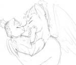 anthro carrying_another cradling duo feathered_wings feathers female nose_kiss scrunched_nose scrunchy_face wings nolycs friendship_is_magic hasbro my_little_pony mythology rainbow_dash_(mlp) equid equine mammal mythological_creature mythological_equine pegasus 2015 graphite_(artwork) monochrome sketch traditional_media_(artwork) daughter_(lore) father_(lore) father_and_child_(lore) father_and_daughter_(lore) parent_(lore) parent_and_child_(lore) parent_and_daughter_(lore)