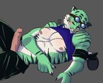 anthro athletic big_breasts big_penis blush breasts fur genitals green_body green_fur humanoid_genitalia humanoid_penis male penis solo xmor_adox one_piece roronoa_zoro felid feline mammal pantherine tiger hi_res