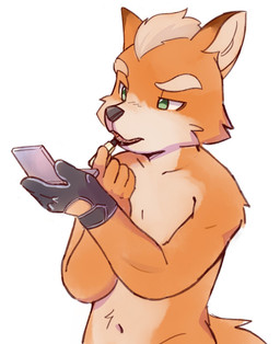 anthro applying_makeup black_lipstick blonde_hair clothing fangs fur gloves green_eyes hair handwear holding_object kemono lipstick makeup male male_anthro multicolored_body multicolored_fur navel nude open_mouth orange_body orange_fur personal_grooming short_hair simple_background solo tail teeth two_tone_body two_tone_fur white_background white_body white_fur arnd_dawn nintendo star_fox fox_mccloud canid canine fox mammal colored colored_sketch digital_media_(artwork) hi_res sketch