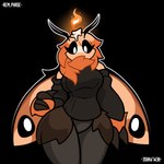 antennae_(anatomy) anthro arm_warmers armwear black_arm_warmers black_armwear black_bottomwear black_clothing black_pants black_sclera black_topwear bottomwear breasts candle claws clothed clothed_anthro clothed_female clothing female fire fur insect_wings lepidopteran_wings looking_at_viewer medium_breasts neck_tuft non-mammal_breasts orange_body orange_fur pants simple_background solo topwear tuft white_eyes wide_hips wings rem_phase arthropod insect lepidopteran moth 1:1 2024 absurd_res hi_res