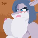 anthro blue_eyes blush bouncing_breasts breasts female grey_body grey_hair hair nipples non-mammal_breasts solo suggestive batartcave rouken fish marine shark 1:1 animated digital_media_(artwork) loop low_res pixel_(artwork) pixel_animation short_playtime