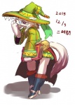 ambiguous_gender anthro biped book boots clothed clothing eyewear fanny_pack footwear fur glasses hat headgear headwear high_heels looking_at_viewer shoes simple_background solo text white_background witch_hat ni_jikan canid canine mammal japanese_text signature