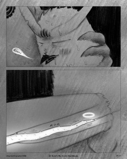 anthro balls beak bodily_fluids border duo eyebrows eyes_closed genitals halo hug male male/male male_penetrated male_penetrating male_penetrating_male penetration penetration_interlock penis saliva sex sound_effects speech_bubble text tongue urethral urethral_penetration sharkinthepark all_mighty_lord_(sharkinthepark) avian bird owl 2026 4:5 absurd_res comic english_text greyscale hi_res monochrome
