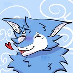 ambiguous_gender blep blue_body blue_fur blush chest_tuft eyebrows eyes_closed fur happy heart_symbol inner_ear_fluff red_tongue simple_background smile tongue tongue_out tuft white_body white_fur fish manokit marine shark 1:1 hi_res