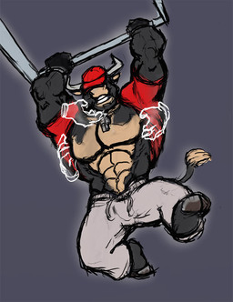 2_horns abs anthro black_body black_fur bottomwear clothed clothed_anthro clothed_male clothing coach fur grey_background grey_bottomwear grey_clothing grey_pants hat hat_over_eyes headgear headwear hooves horn male multicolored_body multicolored_fur muscular muscular_anthro muscular_male pants pecs pull_up_bar red_clothing red_hat red_headwear red_topwear simple_background solo tail tail_tuft tan_body tan_fur tan_tail_tuft teeth tickle_fetish tickling tickling_chest tickling_chin topwear tuft two_tone_body two_tone_fur wearing_hat whistle_(object) whistle_around_neck kctk bovid bovine cattle ghost mammal spirit