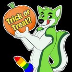 1:1 alpha_channel anthro black_nose canid canine digital_media_(artwork) fidget_the_fox food fox fruit fur genitals green_body green_eyes green_fox green_fur halloween holidays kwik_(artist) lgbt_pride male mammal multicolored_penis penis pink_tongue plant pride_colors pumpkin rainbow_penis simple_background six-stripe_rainbow_pride_colors smile solo sticker telegram telegram_sticker text tongue tongue_out trick_or_treat white_body white_fur