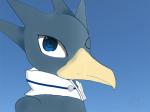 anthro beak bird_man blue_eyes blue_sky day happy looking_at_viewer male noon one_eye_closed outside simple_background sky smile solo standing wink dzfire nintendo pokemon anatid anseriform avian bird generation_1_pokemon golduck pokemon_(species) 2017 4:3 digital_media_(artwork) hi_res