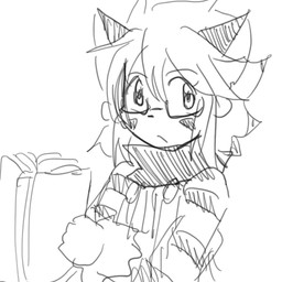 anthro blush book eyewear female glasses simple_background solo white_background young unknown_artist cyberconnect2 little_tail_bronx solatorobo elh_melizee felid felineko mammal 1:1 monochrome source_request