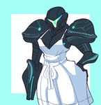 black_body blue_body blue_eyes clothing dress female green_body machine markings multicolored_body solo topwear two_tone_body white_clothing conditional_dnp welwraith dark_samus humanoid robot