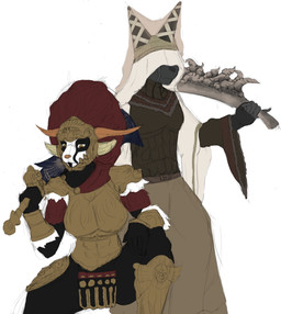 alternate_costume anthro armor black_body black_fur clothing corpse_paint cosplay covered_eyes crouching duo female fur grey_body grey_fur hair headgear helmet holding_object holding_weapon horn male male/female melee_weapon mouth_closed multicolored_body multicolored_fur red_hair robe simple_background sketchy sword weapon white_background white_body white_fur yellow_eyes youutorrent elden_ring fromsoftware jasper_(youutorrent) princess_eliza_(therealnarrowjungle) radahn angora_goat bovid caprine domestic_goat goat mammal murid murine rat rodent absurd_res hi_res