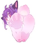 ahoge anthro big_butt biped black_ears blep braided_hair butt diamond_pupils female fur fuzzy hair hand_mark indentation kemono looking_at_viewer looking_back looking_back_at_viewer pawpads paws pink_body pink_fur presenting presenting_hindquarters pupils purple_hair rear_view red_eyes simple_background solo tongue tongue_out unusual_pupils white_background young pikapika100star yumechan_(pikapika100star) canid canine canis domestic_dog mammal hi_res