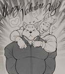 anthro anthro_on_anthro belly big_muscles clothed clothing dress_shirt duo eyebrows eyes_closed front_view frown fur grey_background heart_symbol holidays hug male male/male musclegut muscular muscular_anthro muscular_male pecs romantic romantic_couple shirt simple_background smile speech_bubble standing text topwear tuft wool_(fur) marlon.cores valentine's_day camelid canid canine canis llama mammal wolf 2025 english_text greyscale monochrome pictographics