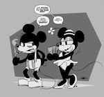 2024 anthro biped breasts cigarette clothed clothing dialogue disney duo english_text female fleischer_style_toon flower footwear hi_res high_heels joaoppereiraus male mammal mickey_mouse minnie_mouse money monochrome mouse murid murine plant rodent smile smoking smoking_cigarette speech_bubble tail text toony underwear