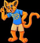 3_toes 4_fingers anthro blue_clothing blue_eyes blue_shirt blue_topwear bottomwear clothed clothing feet fingers fluffy fur hand_on_hip looking_at_viewer male open_mouth orange_body orange_fur outline pawpads paws shirt shorts simple_background solo standing t-shirt teeth text toes tongue topwear transparent_background whiskers white_outline crunchycrowe cool_cat_(series) cool_cat domestic_cat felid feline felis mammal 2018 alpha_channel english_text hi_res