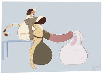 after_vore anthro anthro_on_anthro backwards_baseball_cap backwards_hat balls baseball_cap big_balls big_breasts big_penis blush bodily_fluids bra breasts butt clothing cock_vore condom condom_disposal cum cum_inside cum_vore death digestion ejaculation excessive_cum excessive_genital_fluids fatal_vore filled_condom fur furniture genital_fluids genitals gynomorph hair hat headgear headwear hoodie huge_penis humanoid_genitalia humanoid_penis hyper hyper_genitalia hyper_penis intersex markings multicolored_body multicolored_fur penile penis pink_eyes predator/prey pubes satisfied sexual_barrier_device side_boob solo spots spotted_body spotted_fur table tail thick_thighs tomboy tongue tongue_out topwear underwear unwilling_prey vore wearing_condom white_hair wide_hips yellow_body yellow_fur chowwichowwi alex_(itsnafulol) cheetah domestic_cat felid feline felis mammal absurd_res hi_res