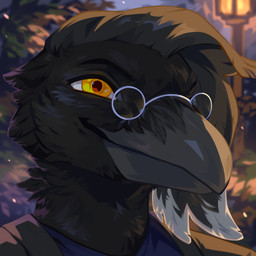 anthro beak black_body black_feathers clothed clothing eyewear feathers front_view glasses grey_beak head_feathers male mouth_closed outside round_glasses solo yellow_eyes corzh77 avian bird corvid corvus_(genus) oscine passerine raven 1:1 bust_portrait hi_res portrait