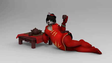 anthro breasts cleavage clothed clothing exposure_variation female solo bambookat bear giant_panda mammal 16:9 3d_(artwork) 3d_animation animated digital_media_(artwork) hi_res no_sound short_playtime video widescreen