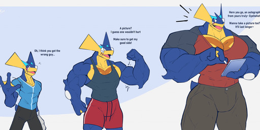 anthro big_muscles body_size_growth dialogue growth huge_muscles hyper hyper_muscles linear_sequence male motion_lines muscle_growth muscular muscular_male size_transformation solo text three_frame_sequence transformation unusualboo54 nintendo pokemon zen_(unusualboo54) generation_6_pokemon greninja pokemon_(species) english_text hi_res