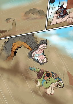 areola armor big_breasts bouncing_breasts breasts busty_feral feathers female feral fur green_body hanging_breasts headgear helmet nipples nude open_mouth rathalos_armor scales teeth san_ruishin capcom monster_hunter balahara bird_wyvern human leviathan_(mh) mammal scalie seikret absurd_res comic hi_res