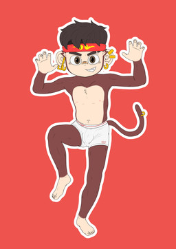 5_fingers 5_toes accessory anthro bandage barefoot belly briefs bulge cjk_character cjk_character_on_clothing clenched_teeth clothed clothing ear_piercing feet fingers furgonomics hair headband humanoid_feet looking_at_viewer male nails navel nipples piercing pink_nipples plantigrade simple_background smile solo tail tail_accessory teeth toes topless topless_anthro topless_male underwear young young_anthro young_male herobrine98 o_kong_(herobrine98) haplorhine mammal monkey primate absurd_res hi_res
