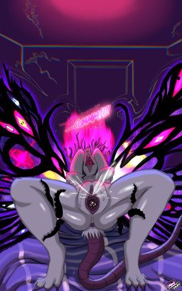 4_toes announcing_orgasm anthro anus arched_back bed black_hole bodily_fluids breasts butt cosmic_background cracked_wall dialogue door doorway ejaculation eldritch feet female floating_hair fur furniture galaxy gaping gaping_vagina genital_fluids genitals hands-free head_thrown_back intense_orgasm low-angle_view on_bed orgasm sharp_teeth solo space star tail tail_anus tail_base_tuft tail_tuft teeth tentacles text toes tongue tongue_out tuft vaginal_fluids vaginal_squirting vulva white_body white_fur wild_hair drow462 ruby_(word360) eldritch_abomination eldritch_being mammal murid murine rat rodent absurd_res hi_res