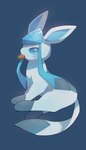 ambiguous_gender blue_background blue_blush blue_body blue_ears blue_eyes blue_inner_ear blue_tail blue_tail_tip blush dipstick_tail feral flat_tail food food_in_mouth fruit looking_at_viewer markings plant quadruped simple_background solo strawberry tail tail_markings nullma nintendo pokemon eeveelution generation_4_pokemon glaceon pokemon_(species) 2023 absurd_res colored digital_media_(artwork) digital_painting_(artwork) hi_res painting_(artwork)