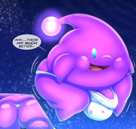 balls big_bulge big_butt bulge butt clothed clothed_male clothing clothing_pull crossgender detailed_bulge dialogue front_view ftm_crossgender genitals glowing huge_butt male motion_lines one_eye_closed overweight overweight_male panel_skew pattern_clothing pattern_underwear penis penis_peek puffed_cheeks purple_body rear_view solo space speech_bubble text thong underwear underwear_only underwear_pull vein veiny_penis white_clothing white_thong white_underwear tepigfan101 mario_bros nintendo super_mario_galaxy_2 lubba alien luma 2025 absurd_res digital_media_(artwork) english_text hi_res
