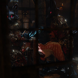 anal anal_penetration anthro antlers armor being_watched bodily_fluids butt candle clothing cuff_(restraint) cum cum_in_ass cum_in_mouth cum_inflated_belly cum_inflation cum_inside cum_on_back cum_on_butt cum_on_hand cum_on_leg cum_while_chaste doggystyle dungeon ejaculation excessive_cum excessive_genital_fluids fellatio from_behind_position gauntlets genital_fluids genitals gloves group group_sex guard handwear holding_tail horn inflation inside knot knotted_penis looking_at_another looking_up male male/male oral penetration penile penis questionable_consent restraints sex shackled_wrists shackles spitroast tail threesome trio wings sanythefox sany_van_fox canid canine fox lagomorph mammal wolpertinger 1:1 3d_(artwork) absurd_res digital_media_(artwork) hi_res