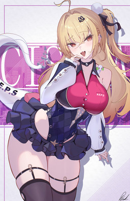 accessory big_breasts blonde_hair bottomwear breasts choker clothing cybernetic_limb eyelashes female hair hair_accessory hair_tie jewelry legwear leotard long_tail looking_back necklace orange_eyes pom_poms skirt smile smiling_at_viewer solo squish stockings tail thick_eyelashes thigh_highs thigh_squish tight_thigh_highs white_tail pi_suke_3 mihoyo zenless_zone_zero chalky_(zenless_zone_zero) cissia_(zenless_zone_zero) animal_humanoid humanoid reptile reptile_humanoid scalie scalie_humanoid snake snake_humanoid tailed_humanoid thiren absurd_res hi_res