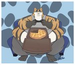 anthro belly belly_overhang big_belly black_body black_fur border chubby_cheeks clothed clothing container controller double_chin electronics fat_rolls felid feline food fur furniture game_controller hi_res holding_controller holding_game_controller holding_object leopardus male mammal moobs morbidly_obese morbidly_obese_anthro morbidly_obese_male obese obese_anthro obese_male ocelot on_sofa orange_body orange_fur overweight overweight_anthro overweight_male pizza pizza_box sambaba sitting sitting_on_sofa smile sofa solo striped_body striped_fur stripes thick_thighs white_body white_border white_fur wide_hips