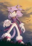 anthro clothing cloud female footwear gloves grass handwear plant solo yellow_eyes knockabiller sega sonic_the_hedgehog_(series) blaze_the_cat felid feline mammal hi_res