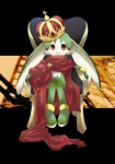 anklet bracelet chair cloak clothing crown front_view furniture green_body happy headgear jewelry long_ears looking_at_viewer male pose red_eyes sitting smile solo throne white_body unknown_artist bandai_namco klonoa_(series) king_of_sorrow domestic_cat felid feline felis mammal