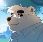 anthro clothing fur male outside shirt solo topwear white_body white_fur rossciaco aggretsuko sanrio shirota_(aggretsuko) bear mammal polar_bear ursine 2019