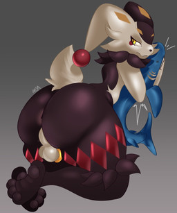 anthro anus backsack balls barely_visible_anus femboy genitals looking_back male rear_view solo kitzumiart ikea blahaj dupin_(pal) hi_res