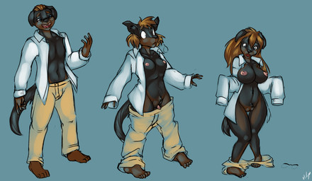 anthro barefoot base_one_layout basic_sequence biped black_body black_fur black_nose blue_eyes bottomwear breast_growth breasts brown_hair clothing eyewear feet female fur gender_transformation genitals glasses growth hair linear_sequence male mtf_transformation nipples one_row_layout open_mouth pants plantigrade short_stackification shortstack shortstack_female shrinking simple_background size_transformation smile solo standing surprised thigh_gap three_frame_image three_frame_sequence transformation transformation_sequence vulva wide_hips halcy0n ross_(rosstherottie) roz_(rosstherottie) canid canine canis domestic_dog mammal mastiff molosser rottweiler 2019 absurd_res digital_media_(artwork) hi_res sequence
