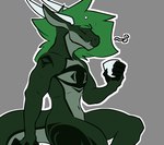 container cup dragon fur green_body green_fur green_hair hair holding_object horn looking_pleasured male markings mythological_creature mythological_scalie mythology nude scalie simple_background simple_coloring sitting slim solo tail tqualizer tqualizer_(character)