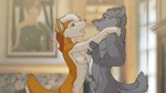 16:9 animal_genitalia anthro anthro_on_anthro breasts brown_body brown_fur canid canine canis digital_media_(artwork) domestic_dog duo ears_back eye_contact female fully_sheathed fur genitals grey_body grey_fur hair hug hugging_another husky inside kineta looking_at_another male male/female mammal nipples nordic_sled_dog nude open_mouth pivoted_ears sheath spitz standing tail white_hair widescreen wolf zaush