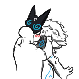 4_fingers anthro blush bodily_fluids duo faceless_character faceless_human faceless_male female fingers floppy_ears fur hair hug human_on_anthro interspecies kiss_on_lips kissing long_hair male male/female markings mask simple_background spiral spiral_eyes surprise_kiss surprised sweat white_body white_fur wool_(fur) unknown_artist league_of_legends riot_games tencent anon kindred_(lol) lamb_(lol) bovid caprine human mammal sheep 1:1