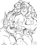 5:6 abs anthro bat big_biceps big_pecs bodily_fluids breast_milking demon disney disney's_aladdin ear_piercing ear_ring fondling ganondorf genie_(disney) group hi_res human humanoid kalvai lactating licking magic male male/male male_lactation mammal milking_cum monochrome muscular muscular_arms muscular_male nintendo nipple_fetish nipple_play pec_grab pecs piercing ring_piercing sea_pupper the_legend_of_zelda tongue tongue_out trio