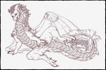 anus claws digitigrade female feral genitals horn mane membrane_(anatomy) membranous_wings pussy quadruped scales solo spread_pussy spreading tail ventral_scales wings maoshan mythology dragon mythological_creature mythological_scalie scalie black_and_white hi_res monochrome