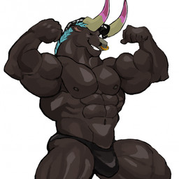 abs anthro biceps big_muscles brown_body brown_fur bulge clothing facial_piercing flexing fur horn huge_muscles male muscular muscular_male nipples nose_piercing nose_ring pecs piercing ring_piercing septum_piercing septum_ring simple_background solo speedo swimwear white_background darknaigart european_mythology greek_mythology hades_(game) mythology asterius_(hades) bovid bovine mammal minotaur hi_res