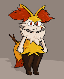 anthro female fur parody red_body red_fur short_stack solo white_body white_fur wooden_stick yellow_body yellow_fur foxboi_(artist) game_freak nintendo pokemon tsukihime type-moon neco-arc braixen generation_6_pokemon pokemon_(species) hi_res