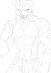 abs anthro belt biceps bottomwear clothed clothing demon denim denim_bottomwear denim_clothing digital_media_(artwork) ember_nifflehiem facial_piercing fist fluffy fur hi_res hyena jeans joykill looking_at_viewer male mammal markings monochrome muscular muscular_anthro nonbinary_(lore) nose_piercing nose_ring pants pecs piercing raised_arm raised_fist raised_hand ring_piercing sketch solo spots spotted_body spotted_fur spotted_hyena topless topless_anthro topless_male