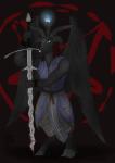 anthro armor biped blood bodily_fluids candle clothed clothing flamberge gambeson hooves inverted_pentacle male melee_weapon occult occult_symbol pentacle pentagram simple_background solo sword symbol weapon wings atlasimperial armaetus baphomet_(deity) bovid caprine caprine_demon deity demon goat goat_demon mammal absurd_res hi_res